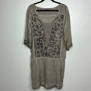 Angels Never Die Cotton Blend Gray Floral Print 3/4 Sleeve Tunic Top Size XL